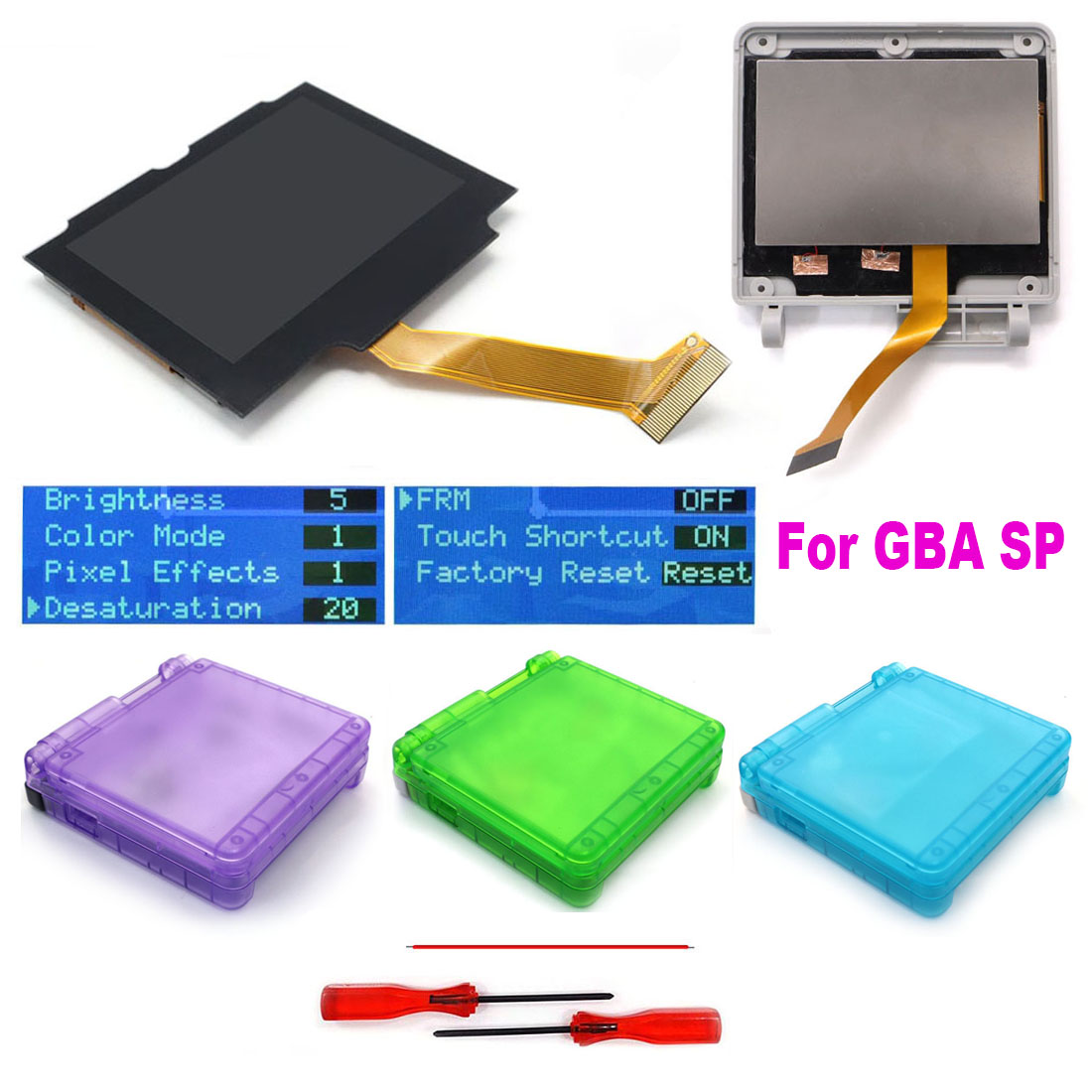 Lcd Screen Arcade - HISPEEDIDO GBA SP IPS V5スクリーン用シェルハウジング改造キット、ラミネートLCD搭載、簡単装着、溶接不要